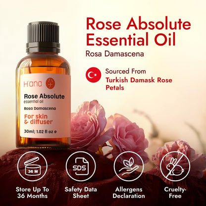 H'ana Rose Essential Oil – 1.02 Fl Oz for Hair, Skin, Diffuser & DIY