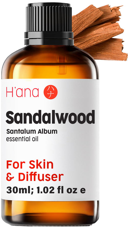 H'ana Sandalwood Essential Oil 1.02 Fl oz – Hair, Skin, Diffuser & DIY