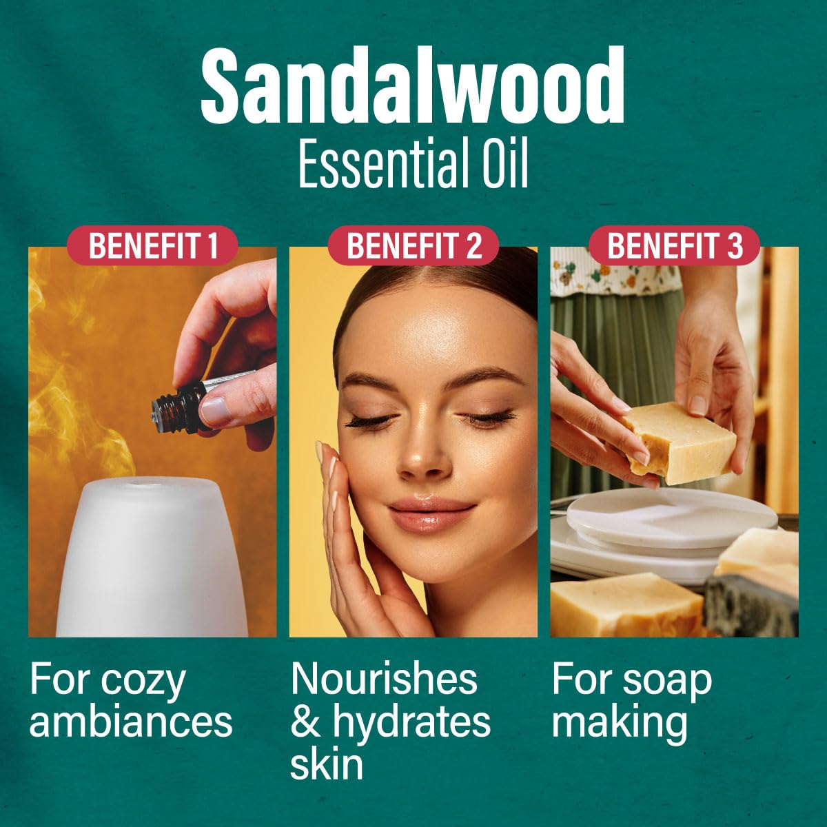 H'ana Sandalwood Essential Oil 1.02 Fl oz – Hair, Skin, Diffuser & DIY