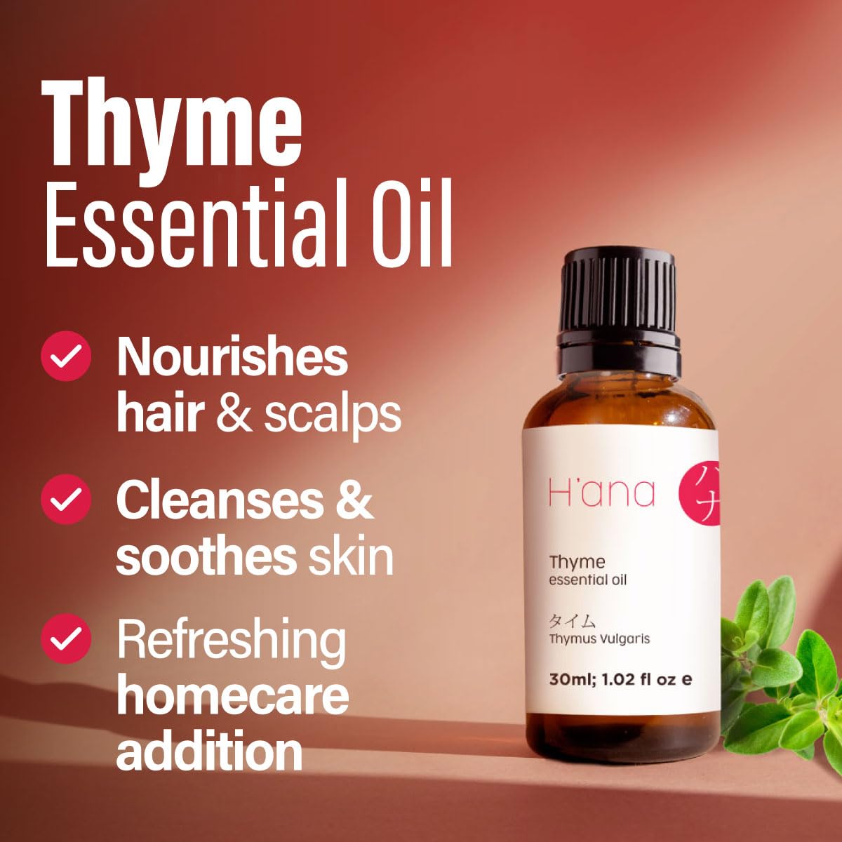 H'ana Thyme Essential Oil - 1.02 Fl Oz - for Hair, Skin, Diffuser, Aromatherapy, DIY Candle & Soap Making