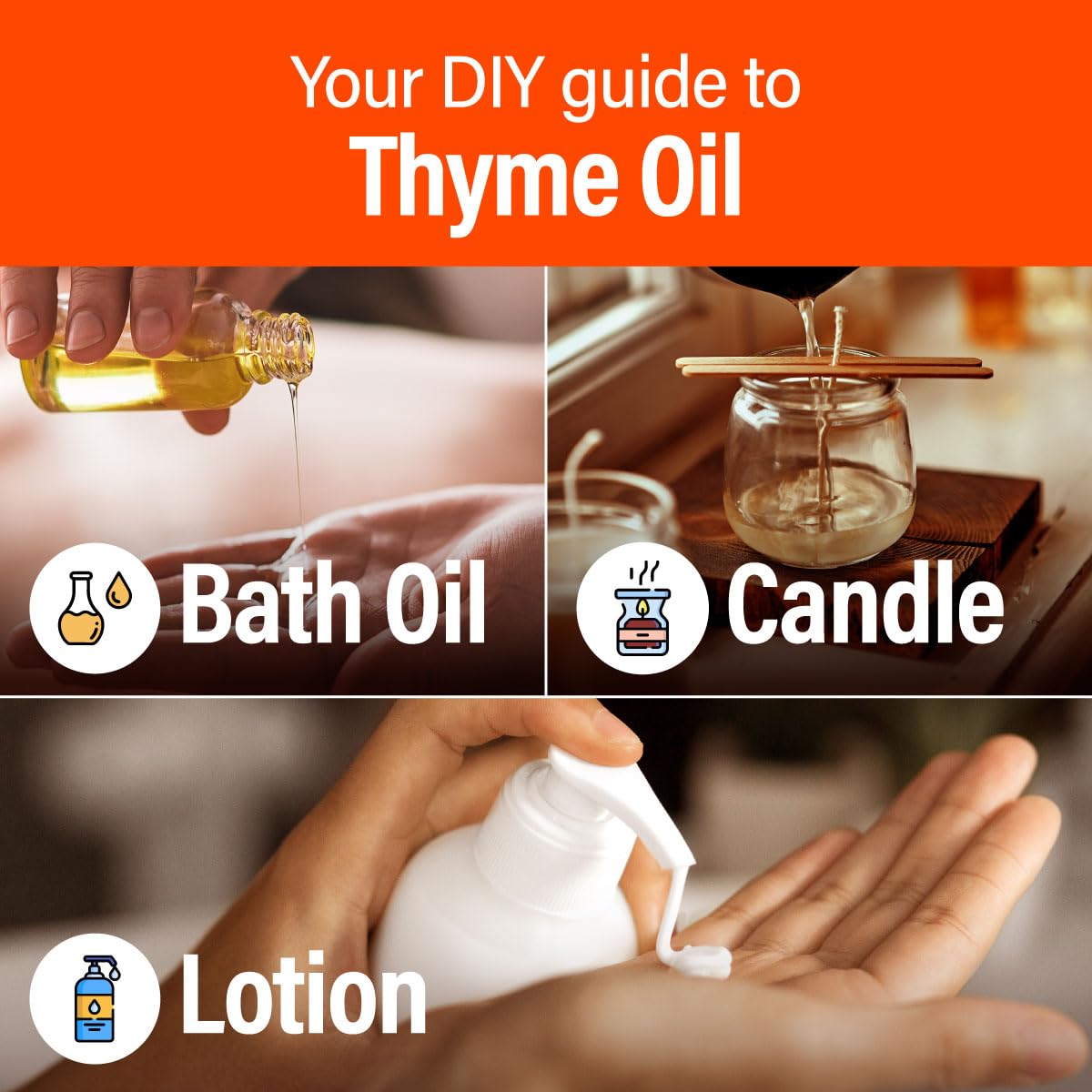 H'ana Thyme Essential Oil - 1.02 Fl Oz - for Hair, Skin, Diffuser, Aromatherapy, DIY Candle & Soap Making
