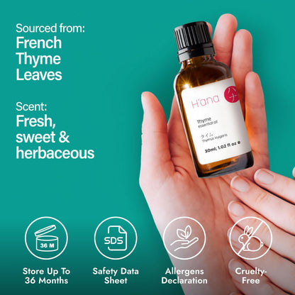 H'ana Thyme Essential Oil - 1.02 Fl Oz - for Hair, Skin, Diffuser, Aromatherapy, DIY Candle & Soap Making