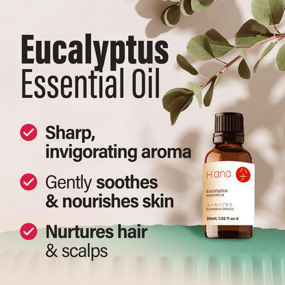H'ana Eucalyptus Essential Oil - 1.02 Fl Oz for Hair, Skin, Diffuser & DIY