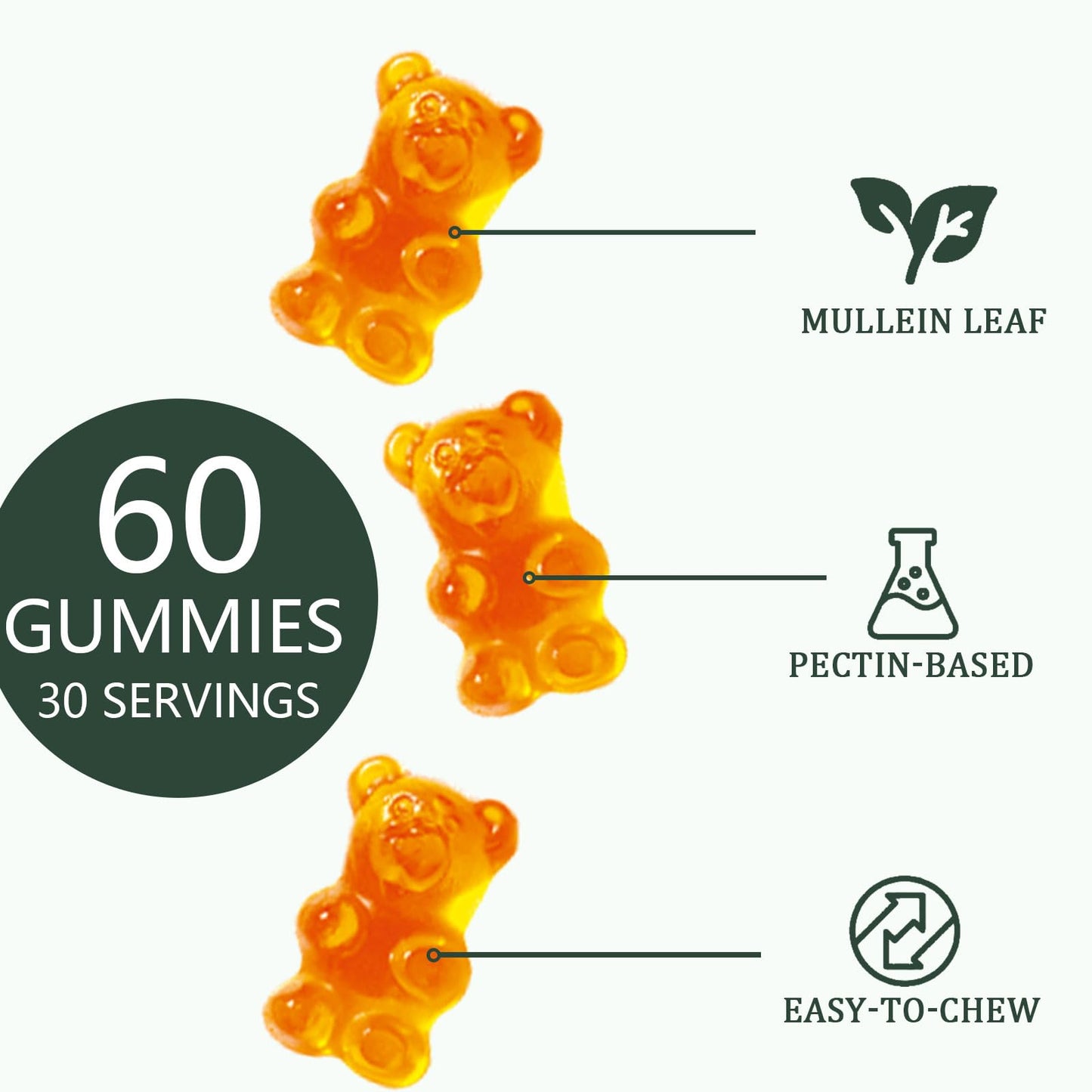 Hanachi Mullein Gummies – Daily Respiratory Health, 1000mg Mullein Leaf, Pear Flavor (30 Day Supply)