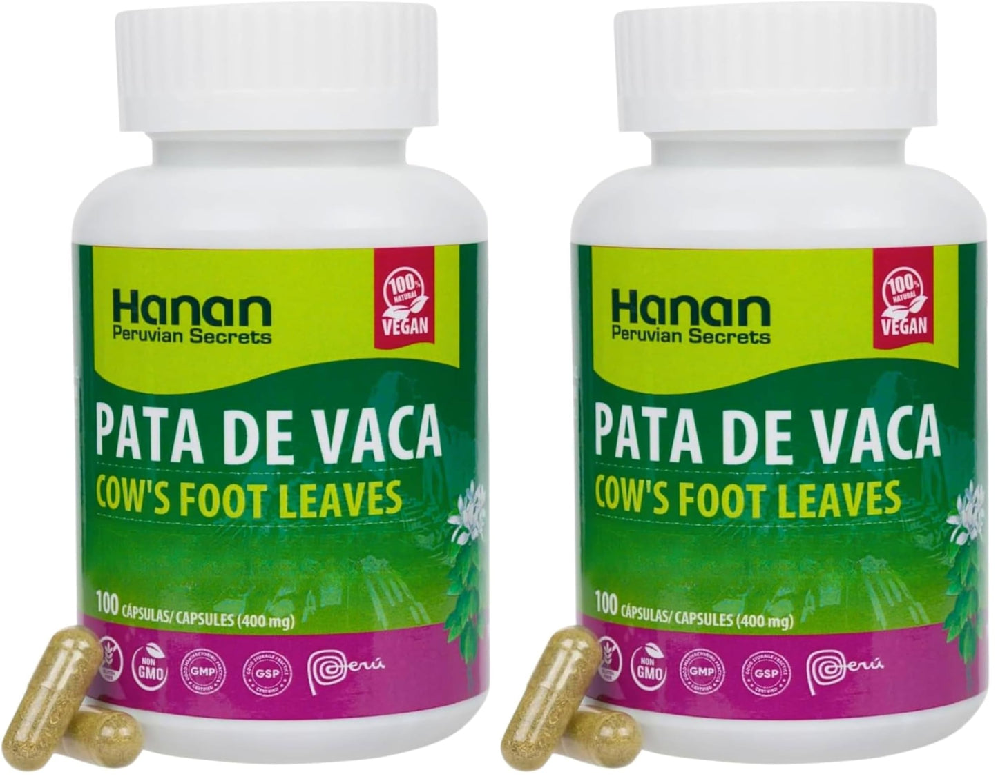 Hanan Pata de Vaca 100 Capsules – Detox & Digestive Health (Bauhinia forficata) – Vegan & Non-GMO | Peru | Pack of 2