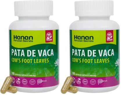 Hanan Pata de Vaca 100 Capsules – Detox & Digestive Health (Bauhinia forficata) – Vegan & Non-GMO | Peru | Pack of 2