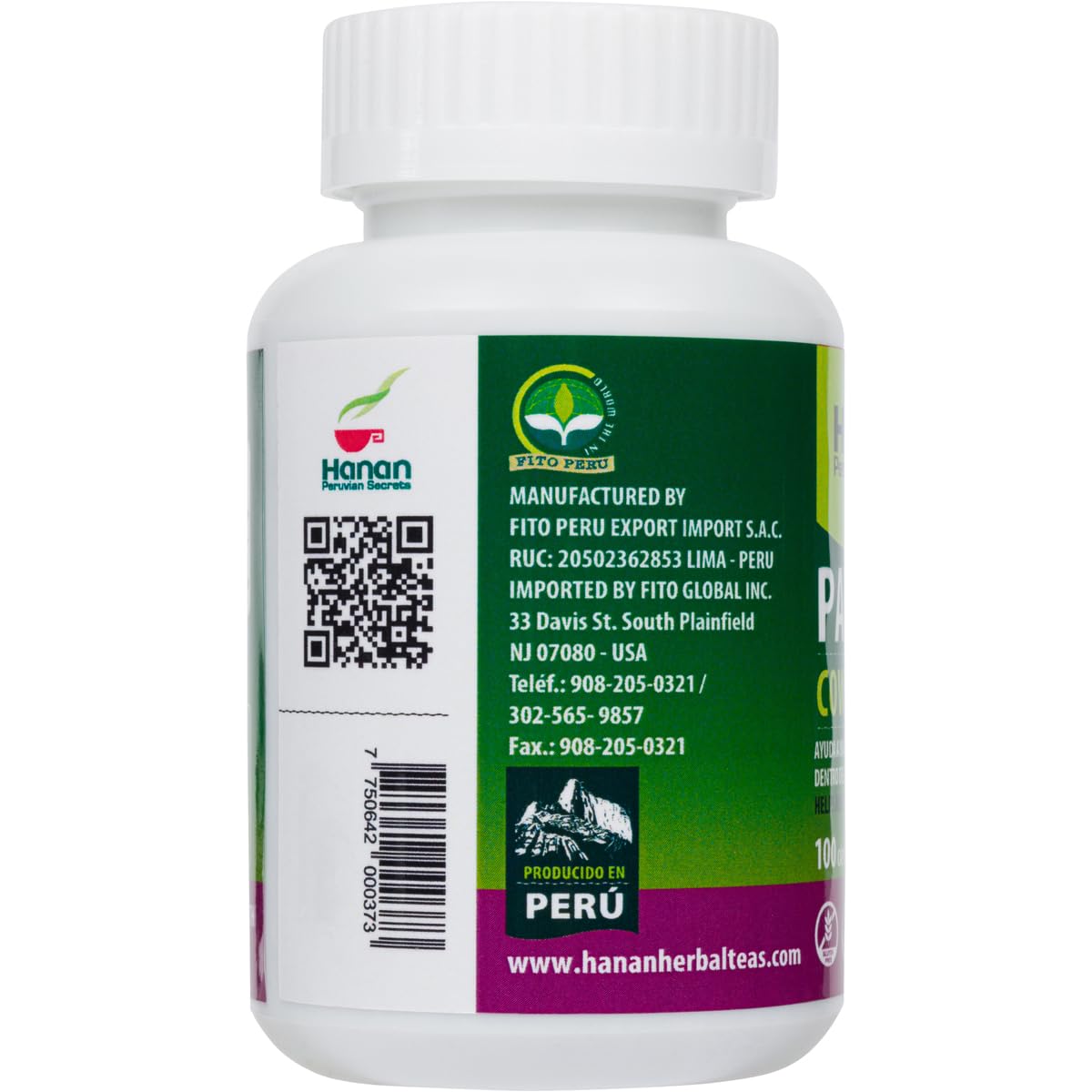 Hanan Pata de Vaca 100 Capsules – Detox & Digestive Health (Bauhinia forficata) – Vegan & Non-GMO | Peru | Pack of 2
