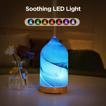 Hand Blown Glass Essential Oil Diffuser – Ultrasonic Cool Mist, Auto Shut-Off, 7-Color Night Light