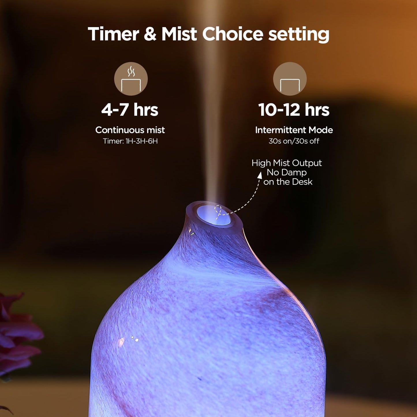 Hand Blown Glass Essential Oil Diffuser – Ultrasonic Cool Mist, Auto Shut-Off, 7-Color Night Light