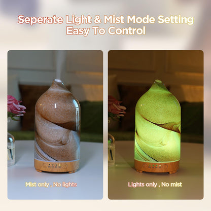 Hand Blown Glass Essential Oil Diffuser – Ultrasonic Cool Mist, Auto Shut-Off, 7-Color Night Light