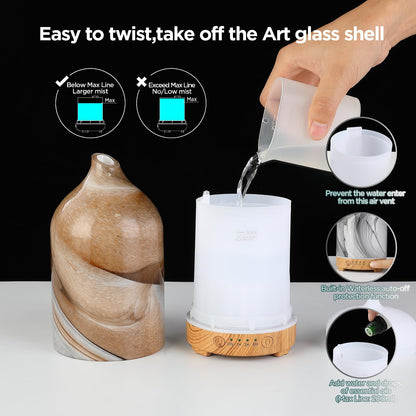 Hand Blown Glass Essential Oil Diffuser – Ultrasonic Cool Mist, Auto Shut-Off, 7-Color Night Light