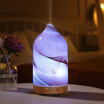 Hand Blown Glass Essential Oil Diffuser – Ultrasonic Cool Mist, Auto Shut-Off, 7-Color Night Light