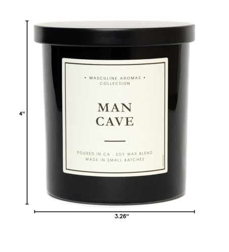 Hand-Poured in California | Masculine 9oz Candle with 50-Hour Burn Time | Vegan, Natural Essential Oils | Man Cave