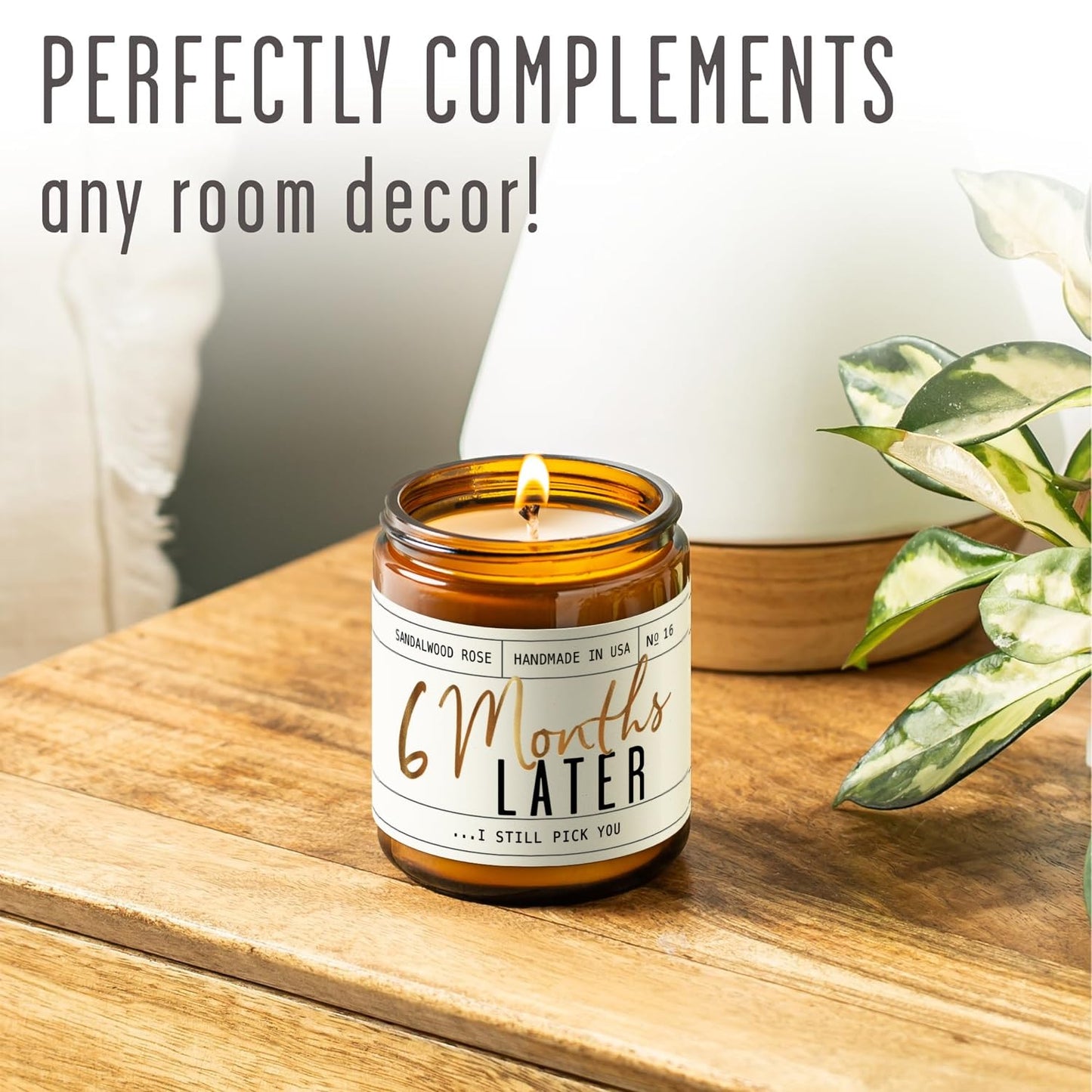 6 Month Anniversary Gift for Girlfriend - Sandalwood Rose Soy Candle, 9oz, USA Made