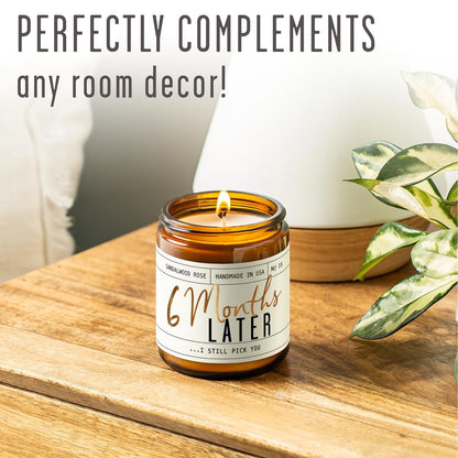 6 Month Anniversary Gift for Girlfriend - Sandalwood Rose Soy Candle, 9oz, USA Made