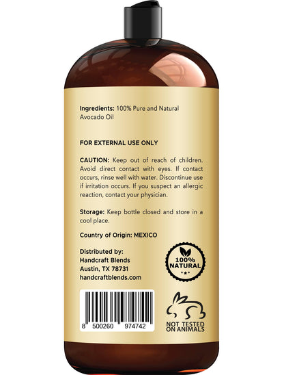 Handcraft Blends Avocado Oil – Cold-Pressed 28 oz | Pure Carrier Oil for Skin & Hair