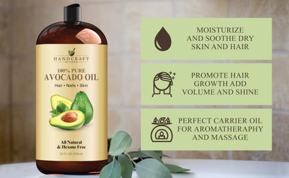Handcraft Blends Avocado Oil – Cold-Pressed 28 oz | Pure Carrier Oil for Skin & Hair