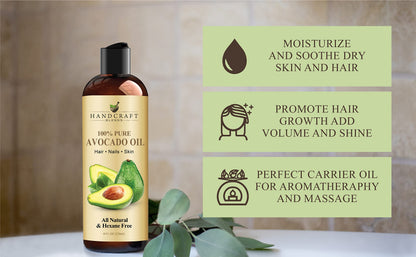 Handcraft Blends Avocado Oil - Cold-Pressed 8oz | Pure Carrier Oil for Skin & Hair
