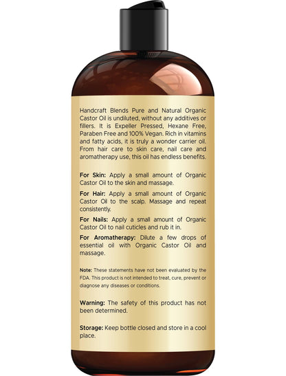 Handcraft Blends Organic Castor Oil – 16 oz | Pure & Natural Carrier Oil
