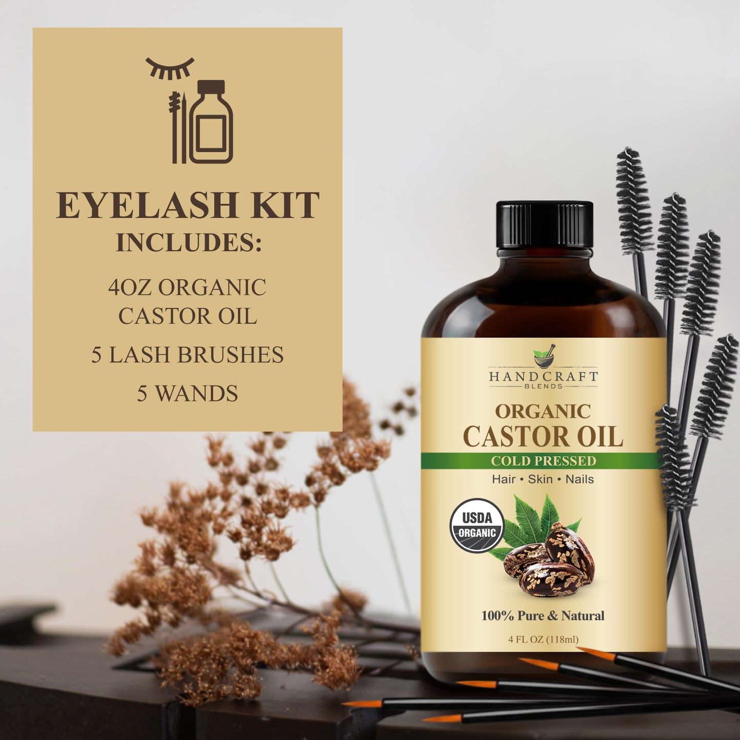 Handcraft Blends Cold-Pressed Organic Castor Oil 4 Oz - Pure & Natural