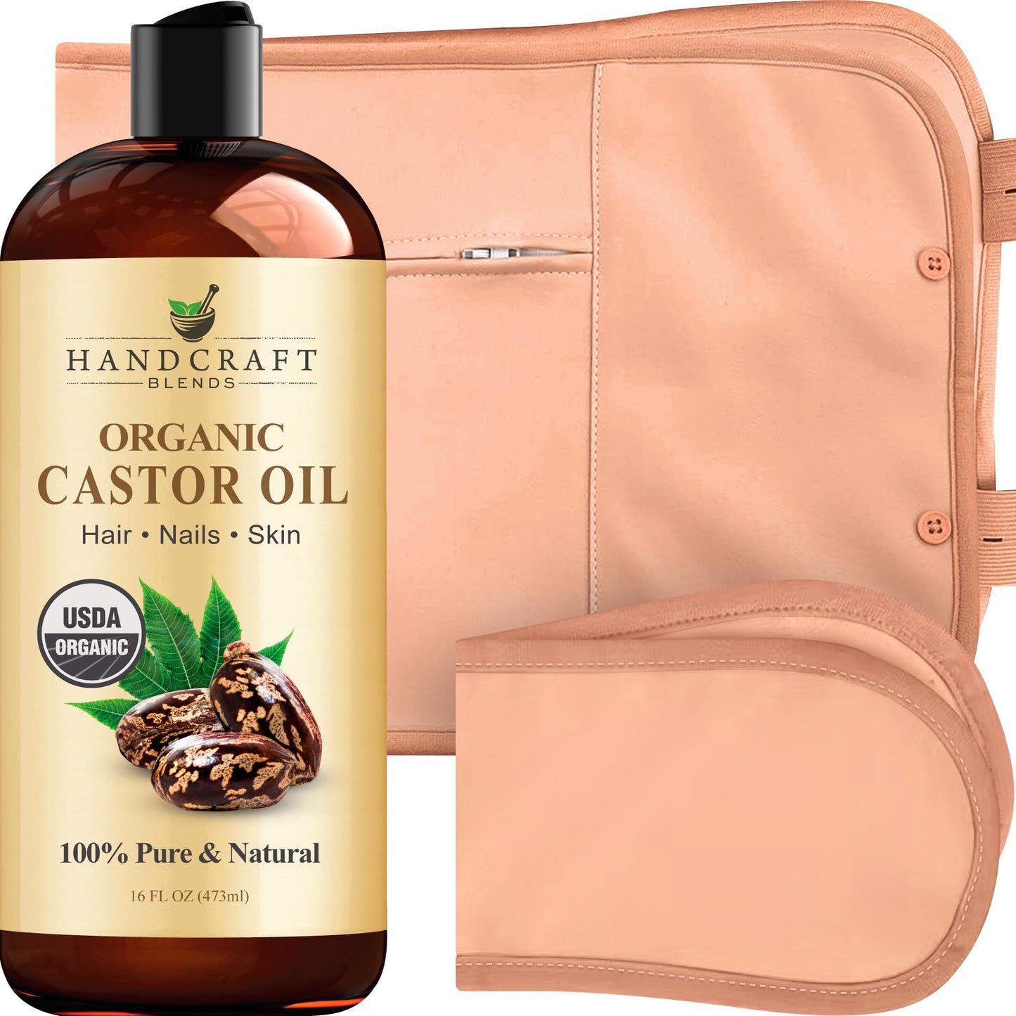 Handcraft Blends Castor Oil Pack Wrap – 16 oz Organic Castor Oil, Reusable & Adjustable