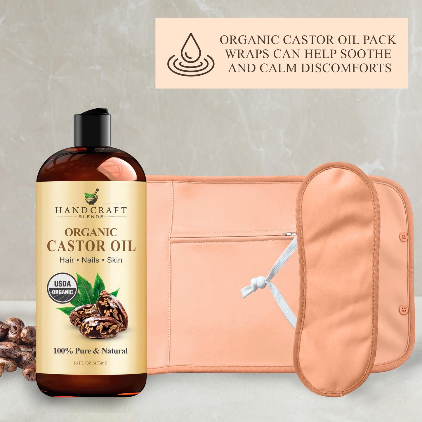Handcraft Blends Castor Oil Pack Wrap – 16 oz Organic Castor Oil, Reusable & Adjustable