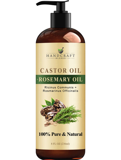 Castor Oil with Rosemary – Handcraft Blends, 8 oz | 100% Pure & Natural Carrier Oil for Hair, Eyelashes & Brows