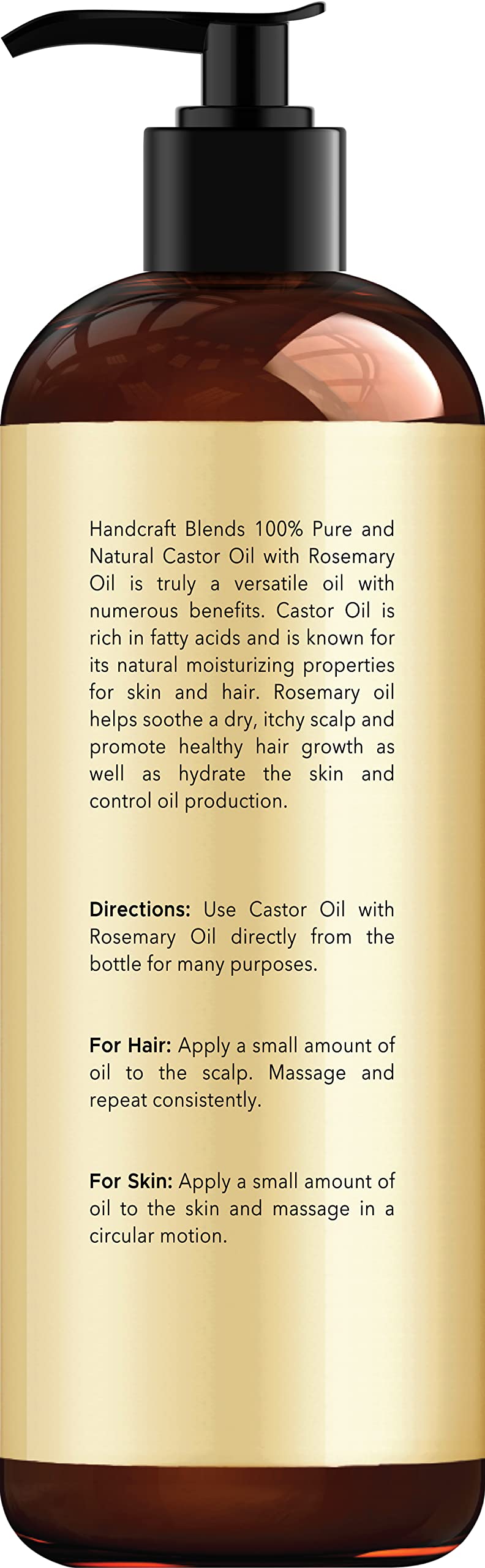 Castor Oil with Rosemary – Handcraft Blends, 8 oz | 100% Pure & Natural Carrier Oil for Hair, Eyelashes & Brows