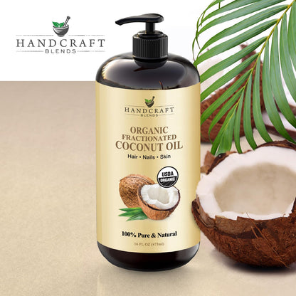 Handcraft Blends Organic Fractionated Coconut Oil - 16 Fl Oz | Pure Carrier Oil for Skin, Hair & Massage