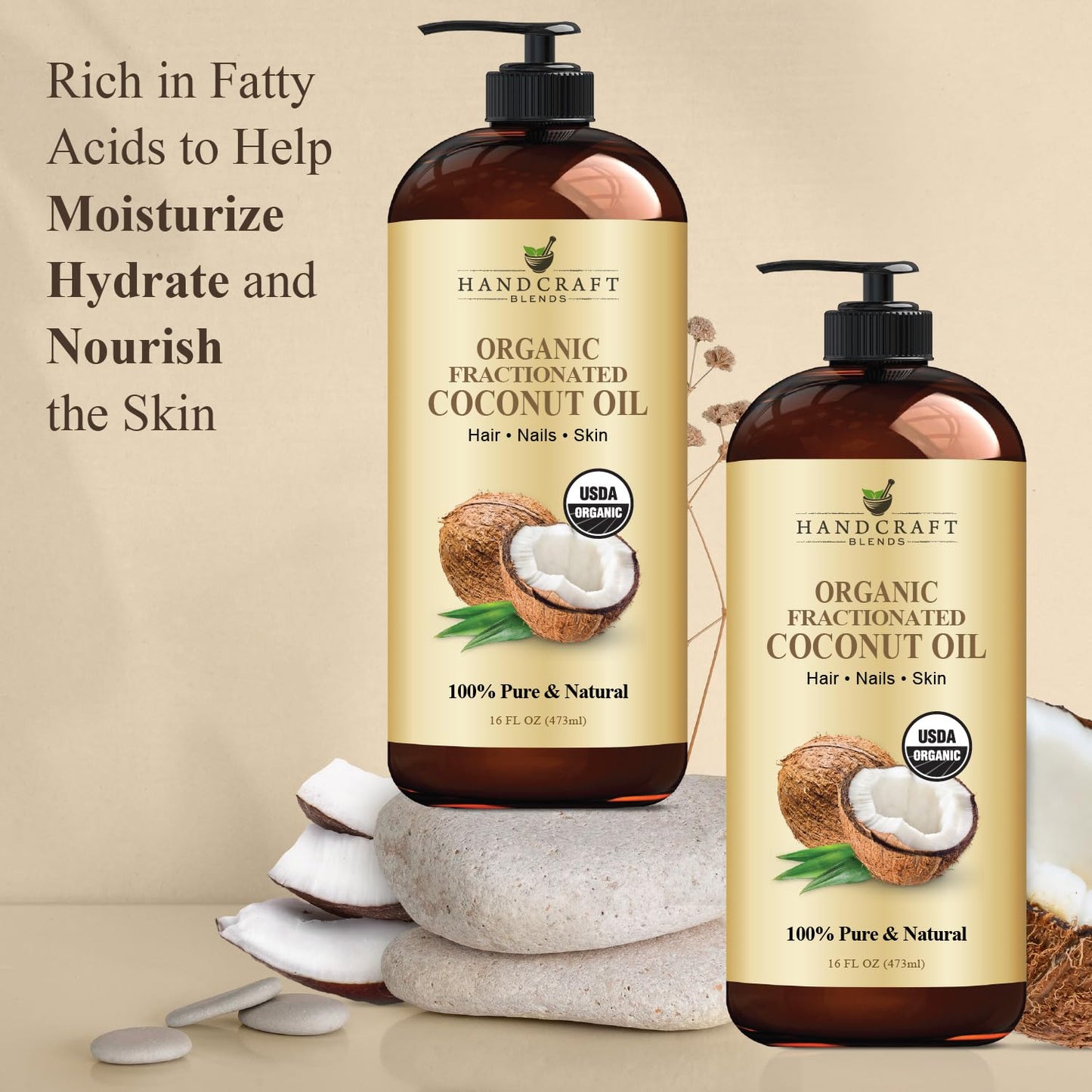 Handcraft Blends Organic Fractionated Coconut Oil - 16 Fl Oz | Pure Carrier Oil for Skin, Hair & Massage