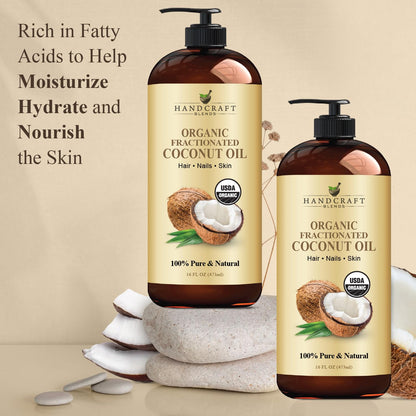 Handcraft Blends Organic Fractionated Coconut Oil - 16 Fl Oz | Pure Carrier Oil for Skin, Hair & Massage