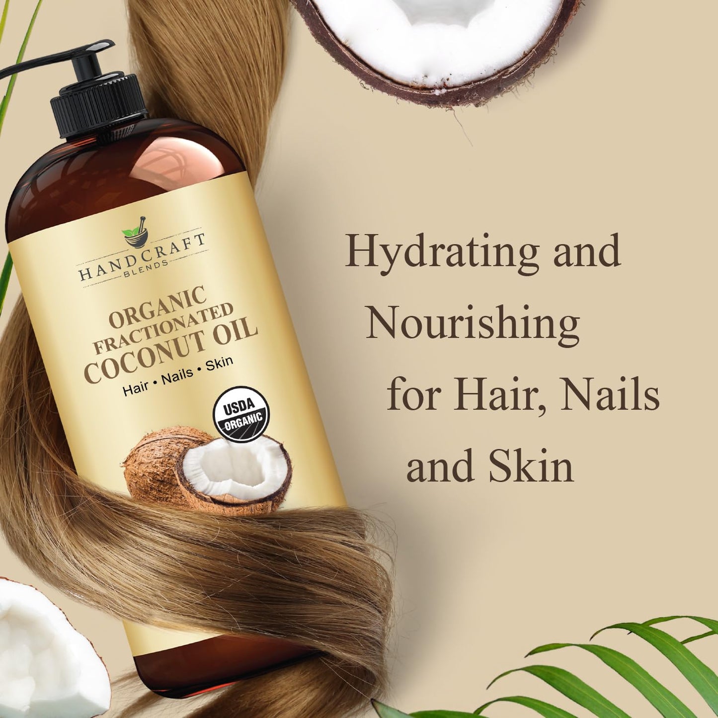 Handcraft Blends Organic Fractionated Coconut Oil - 16 Fl Oz | Pure Carrier Oil for Skin, Hair & Massage