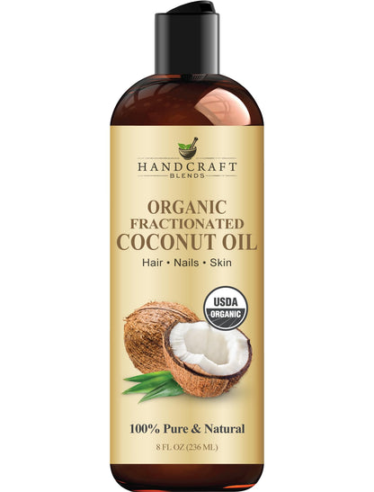 Handcraft Blends Organic Fractionated Coconut Oil - 8 Oz | 100% Pure & Natural Carrier Oil for Skin & Hair