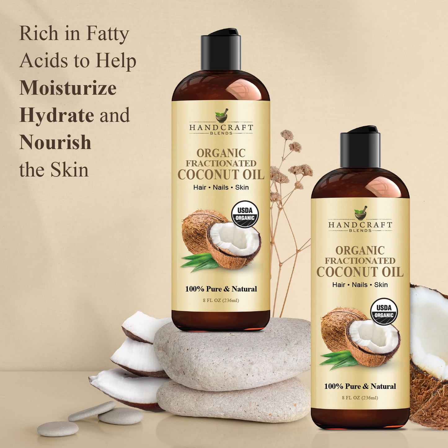 Handcraft Blends Organic Fractionated Coconut Oil - 8 Oz | 100% Pure & Natural Carrier Oil for Skin & Hair