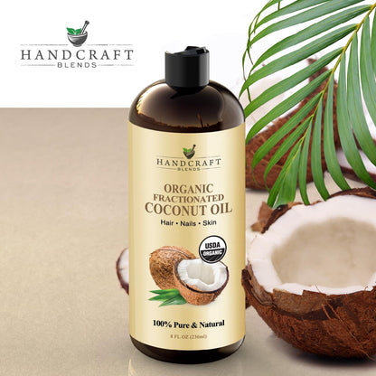 Handcraft Blends Organic Fractionated Coconut Oil - 8 Oz | 100% Pure & Natural Carrier Oil for Skin & Hair