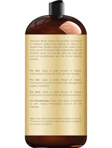 Handcraft Blends Organic Fractionated Coconut Oil - 28 Fl Oz | Pure, Natural Carrier Oil for Skin & Hair