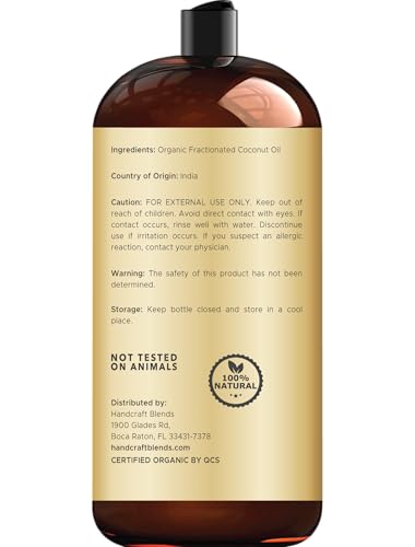 Handcraft Blends Organic Fractionated Coconut Oil - 28 Fl Oz | Pure, Natural Carrier Oil for Skin & Hair
