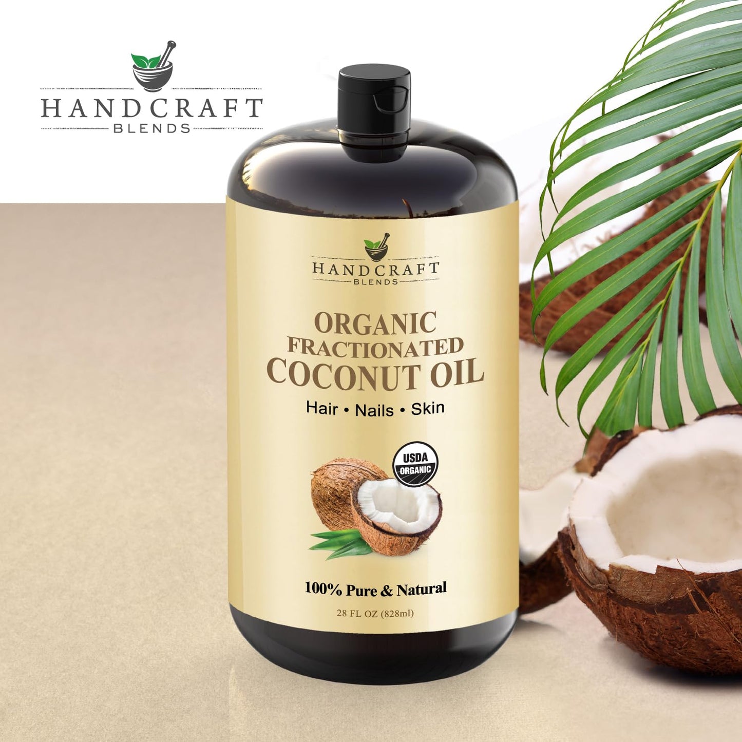 Handcraft Blends Organic Fractionated Coconut Oil - 28 Fl Oz | Pure, Natural Carrier Oil for Skin & Hair