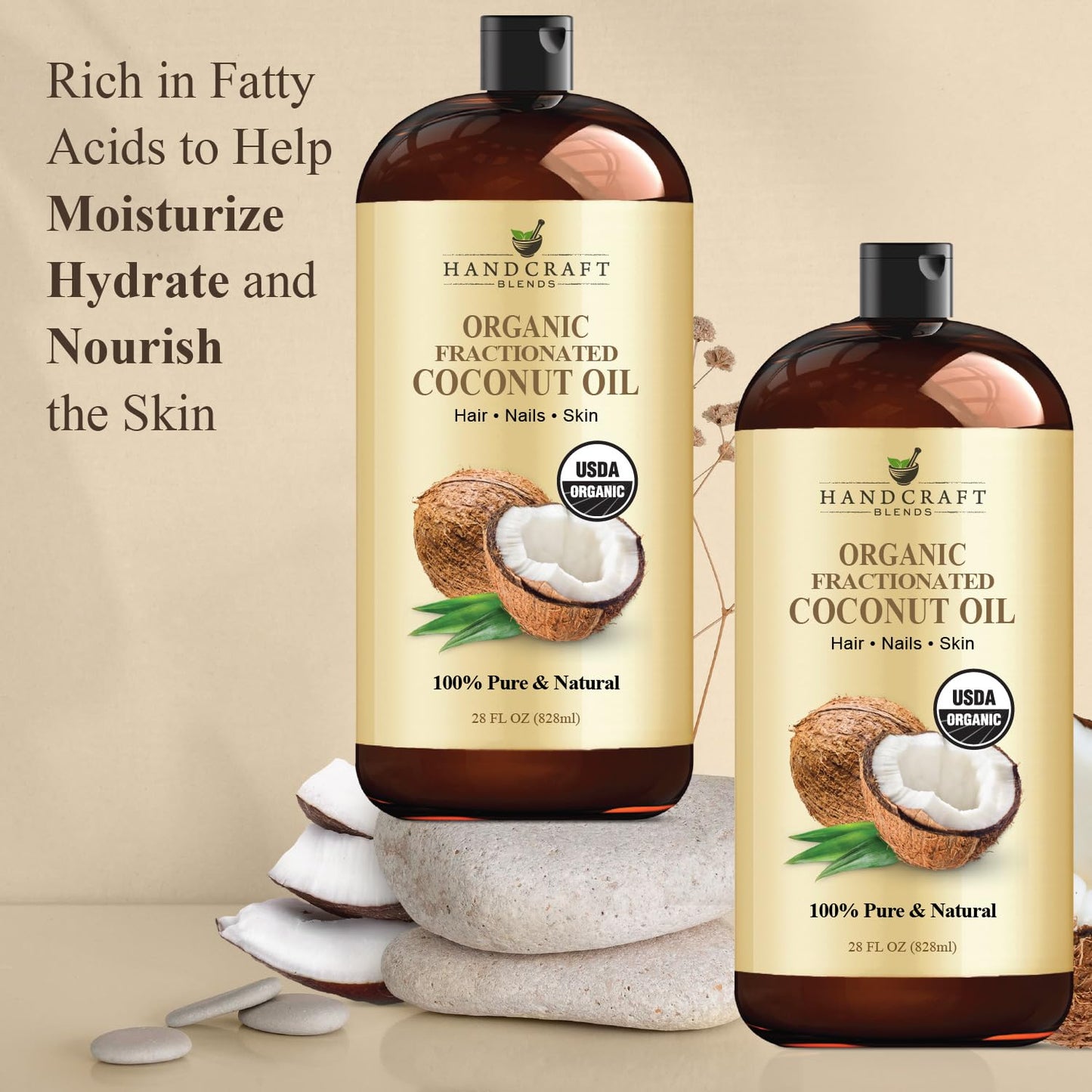 Handcraft Blends Organic Fractionated Coconut Oil - 28 Fl Oz | Pure, Natural Carrier Oil for Skin & Hair
