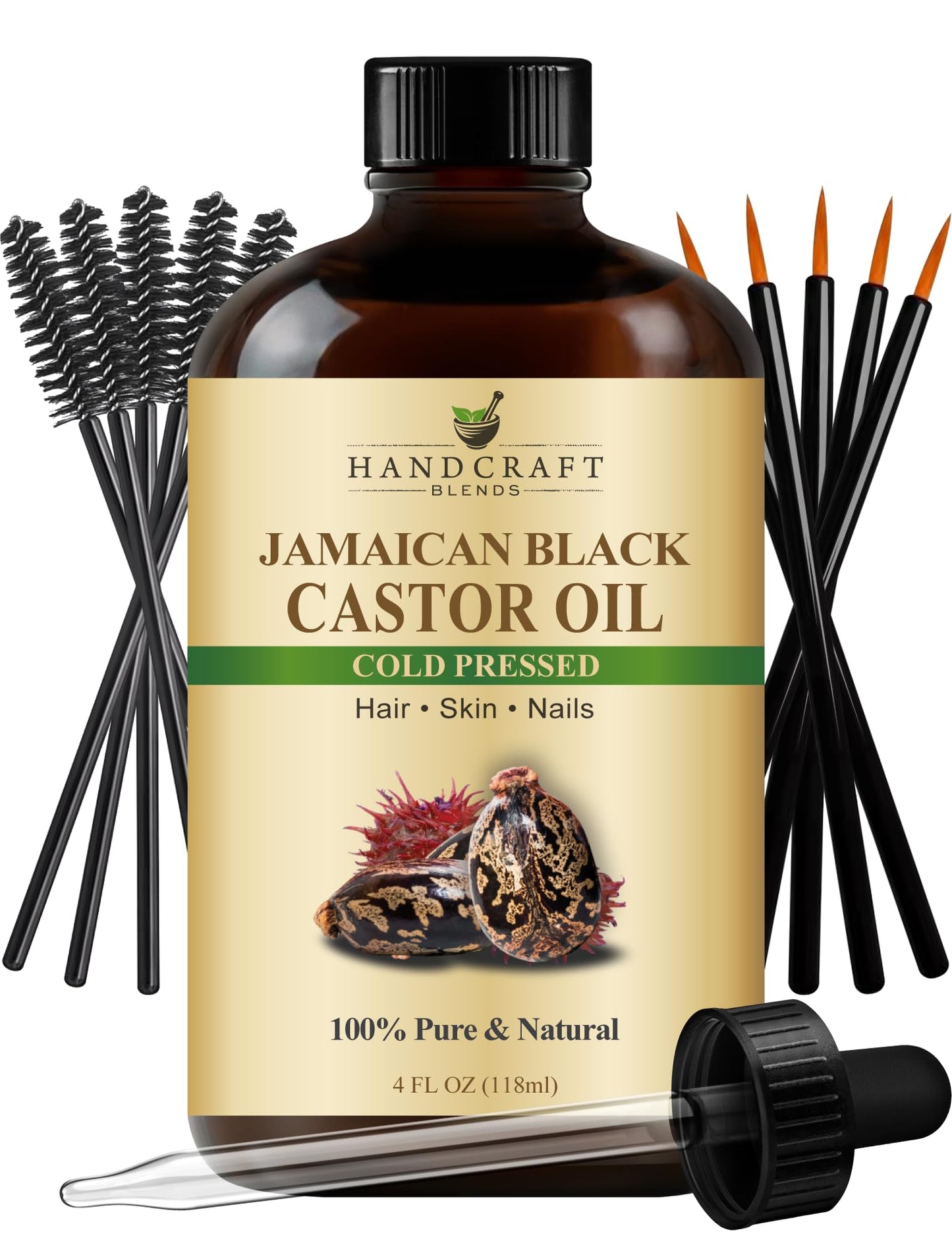 Handcraft Blends Cold-Pressed Jamaican Black Castor Oil - 4 oz | 100% Pure & Natural