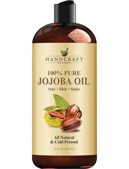 Handcraft Blends Jojoba Oil - Cold-Pressed 16 Oz - 100% Pure & Natural Premium Carrier Oil for Skin & Hair