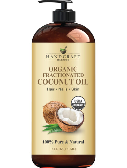 Handcraft Blends Organic Fractionated Coconut Oil - 16 Fl Oz | Pure Carrier Oil for Skin, Hair & Massage