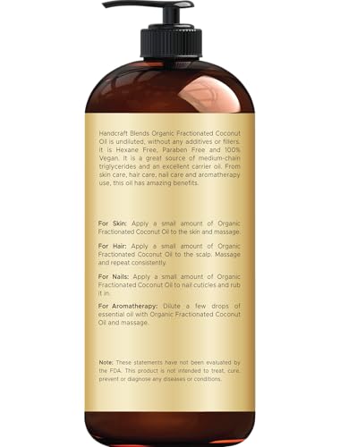 Handcraft Blends Organic Fractionated Coconut Oil - 16 Fl Oz | Pure Carrier Oil for Skin, Hair & Massage