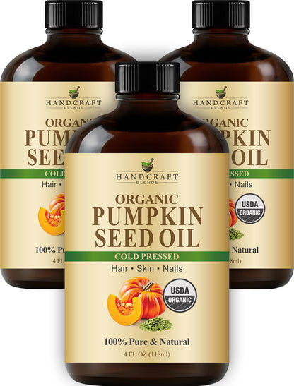 Handcraft Blends Cold-Pressed Organic Pumpkin Seed Oil – 4 Fl Oz (Pack of 3) – 100% Pure Carrier Oil for Hair, Skin, Nails & Massage
