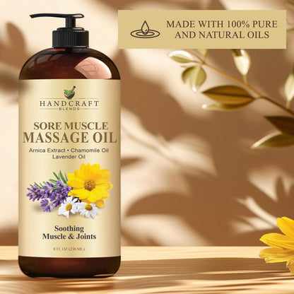 Handcraft Blends Sore Muscle Massage Oil 8oz – Arnica, Chamomile, Lavender & Peppermint