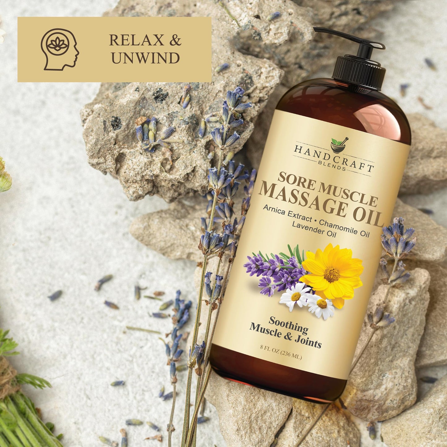 Handcraft Blends Sore Muscle Massage Oil 8oz – Arnica, Chamomile, Lavender & Peppermint