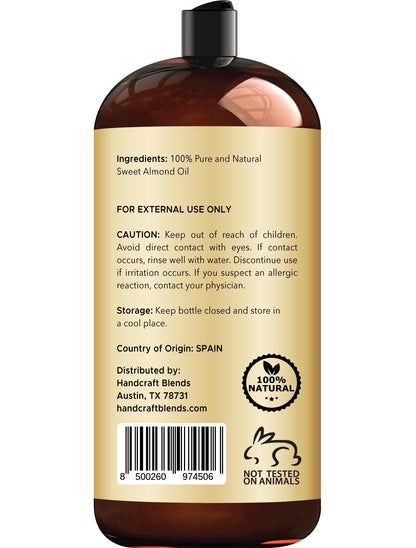 Handcraft Blends Sweet Almond Oil 28 oz - 100% Pure & Natural, Hexane-Free