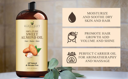 Handcraft Blends Sweet Almond Oil 28 oz - 100% Pure & Natural, Hexane-Free