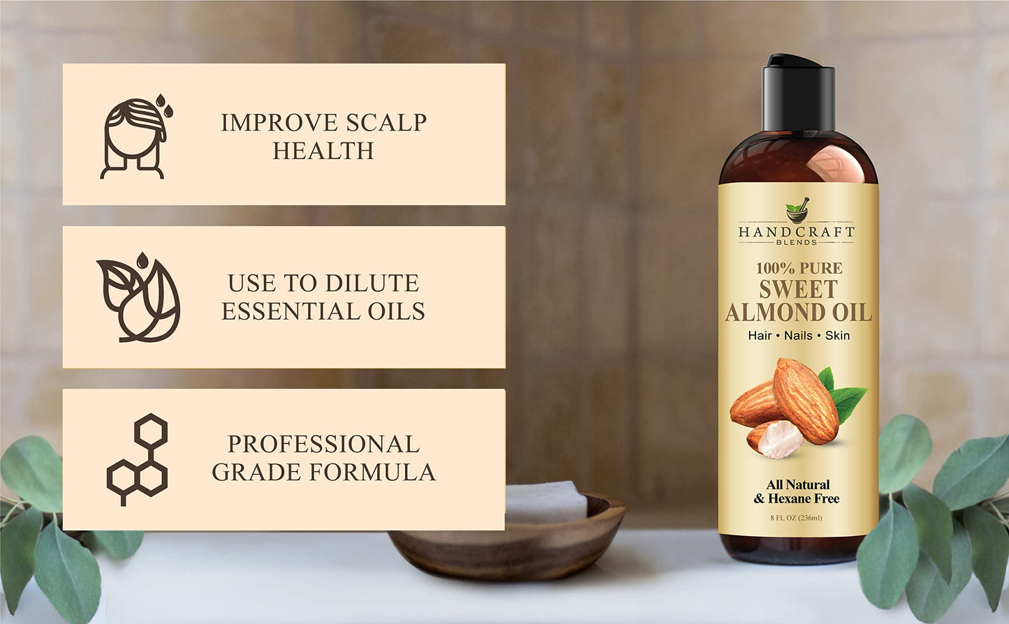 Handcraft Blends Sweet Almond Oil – 8 Fl Oz | 100% Pure & Natural Carrier Oil