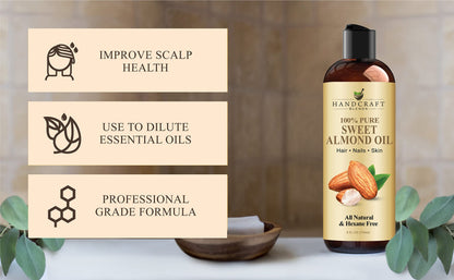 Handcraft Blends Sweet Almond Oil – 8 Fl Oz | 100% Pure & Natural Carrier Oil